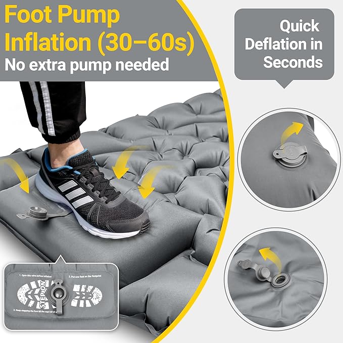 Sleeping Pad for Camping, Backpacking Sleeping Mat with Built-in Pillow and Foot Pump, 4in Thick Compact Camping Air Mattress for Hiking Tent Road Trip Car Camp Travel Gear