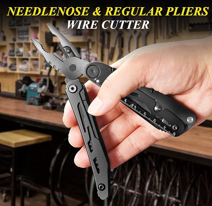 RoverTac 18-in-1 Multitool Pocket Knife with Pliers, Saw, Corkscrew & Detachable Scissors, Multi Tool with Safety Lock, 9 Screwdriver Bits, Camping Gear, Gifts for Men