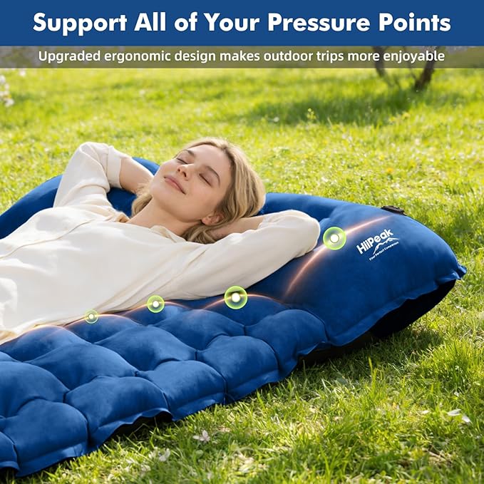 HiiPeak Camping Sleeping Pad, Suede Top Camping Mat with Pillow, Built-in Foot Pump Inflatable Sleeping Pads Compact for Camping Backpacking Hiking Traveling Tent