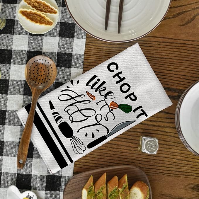 Funny Kitchen Towels and Dishcloths Sets of 4 Kitchen Towels with Sayings Egg Beater Rolling Pin Absorbent Drying Tea Dish Towel for Cooking Baking Home Decorations,18 x 28 Inch
