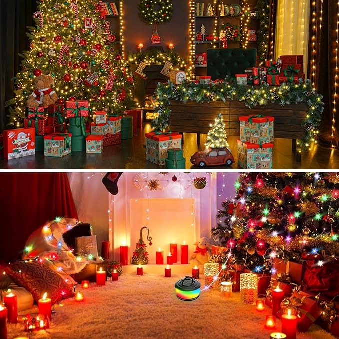 Camping String Lights, 3 in 1 Quick Storage 32.8FT Rechargeable Fairy String Lights with 6 Lighting Modes, Hanging Portable LED Lamp for Christmas Decor Patio Party Camping Essentials