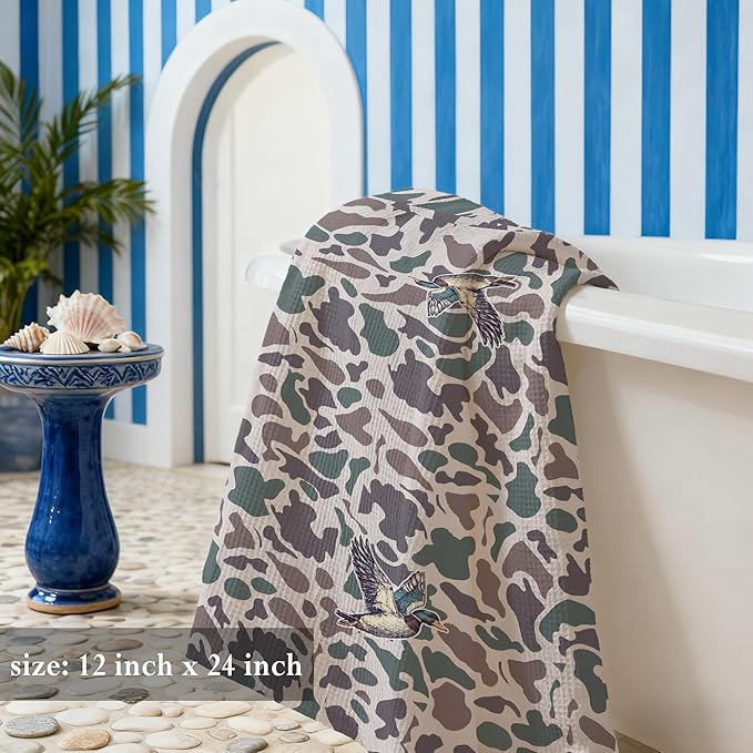 Vintage Camo Mallard Duck Kitchen Towels 16x24,Camouflage Farm Animal Decorative Hand Towels for Bathroom,Duck Hunting Accessories Dish Tea Towels for Kitchen