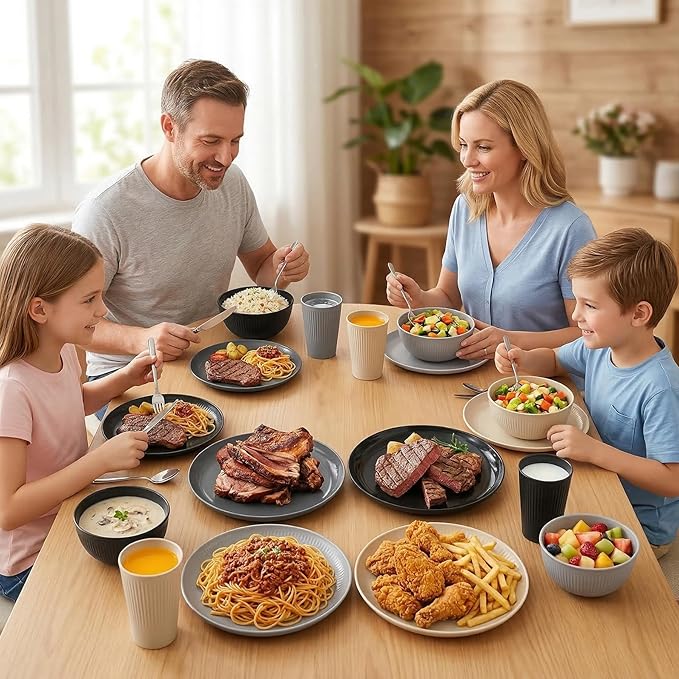 Unbreakable Dinnerware Sets for 4 People,16pcs Camping Plates and Bowls Set, Reusable Picnic Set plastic Plates, Cups, Bowls for Children, Adult, Party, Home