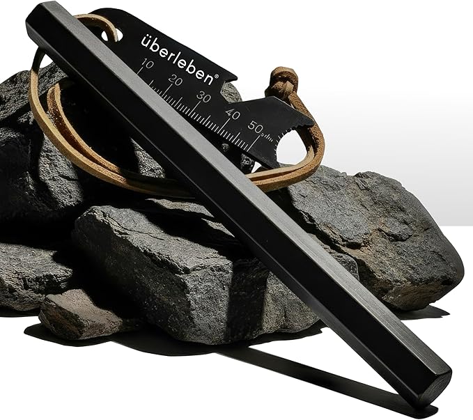 Überleben | Hexå Ferro Rod Fire Starter Survival Tool – Up to 20,000 Strikes, 1/2" Thick Hexagon Fire Steel with Multi-Tool Striker & Lanyard – Waterproof Camping Essentials