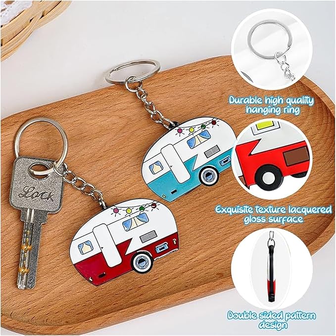 Camper Keychain, Upgraded Double-Side Metal Camping Key chain, Couples RV Accessories Set of 2 for Men Women