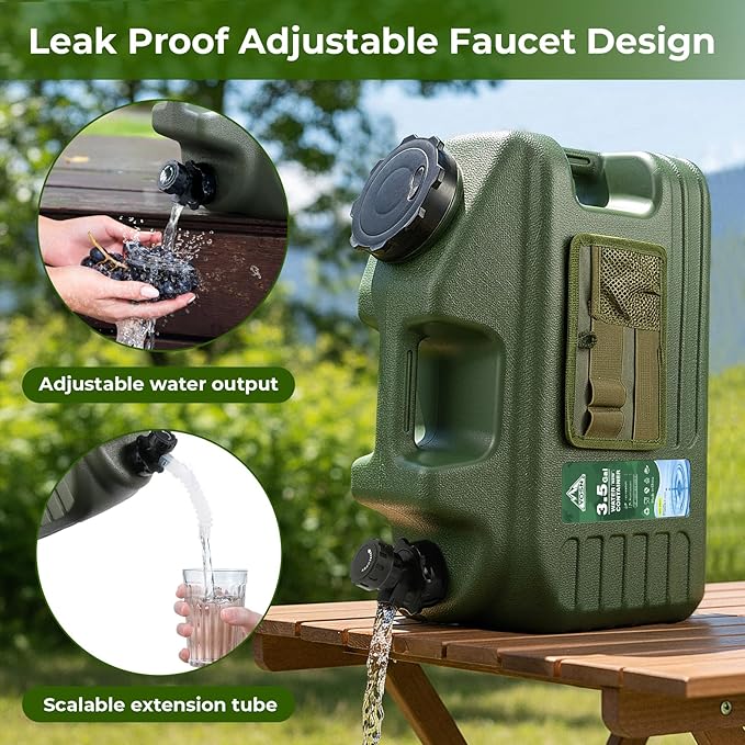 3.5 Gallon Water Jug, Camping Water Container, BPA Free Portable Water Dispenser with Spigot, Leak-Proof Large Camping Water Jug for Emergency Storage,Outdoor,Hiking