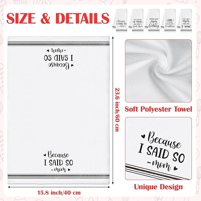 R HORSE Mother's Day Kitchen Dish Towels - 5Pcs Funny Saying Member of Family Kitchen Hand Towels, Soft Absorbent Cleaning Dishcloth Home Bathroom Decor Gift for Mom Hostess Housewarming Gifts