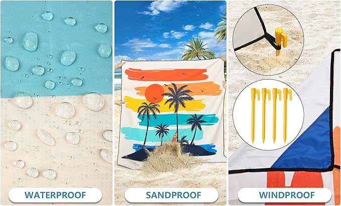 WIWIGO Beach Blanket Waterproof Sandproof Beach Mat 79" X 83"/10'x9'for 2-8 Adults Quick Drying Outdoor Picnic Mat Beach Accessories for Travel, Camping, Hiking