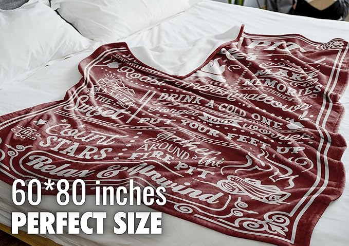 Camping Gifts for Women Men Lovers Throw Blanket, Happy Campers Decor Outdoor, RV Campsite Travel Hiking - Fire Pit, 60" x 80"
