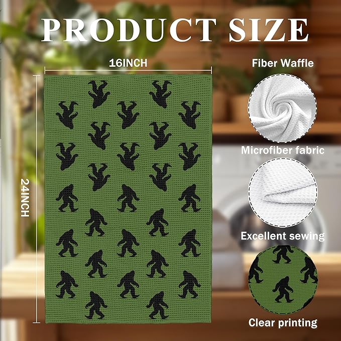 Abstract Retro Sasquatch Kitchen Towels, Sasquatch Gifts Dish Tea Towels for Kitchen Decor, Gifts for Hiking Camping Lovers Hand Towel for Bathroom Decor, 16x24 Inch,C084-MJ-ZH