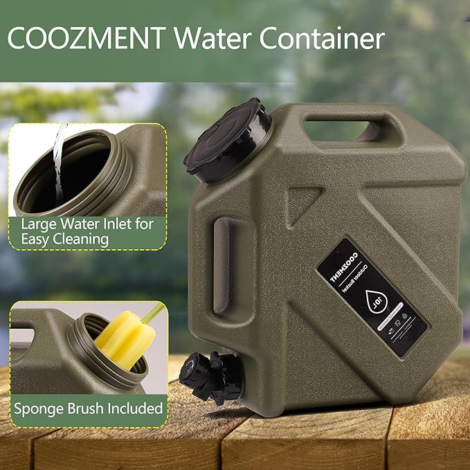 COOZMENT 3.2 Gallon/5 Gallon Water Containers with Spigot, BPA Free Water Jug, Military Green Water Tank, Multifunction Water Storage Containers for Camping Outdoor Hiking,Emergency Stroage
