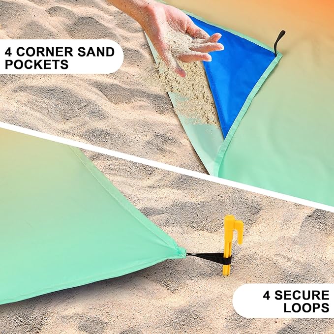 WIWIGO Beach Blanket Waterproof Sandproof Beach Mat 79" X 83"/10'x9'for 2-8 Adults Quick Drying Outdoor Picnic Mat Beach Accessories for Travel, Camping, Hiking