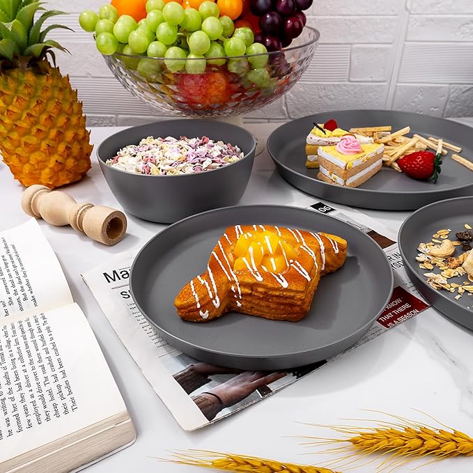 EI 12pcs Wheat Straw Dinnerware Set of 4,Kitchen Plates and Bowls,Reuasble Plates,Unbreakable Dinner Plate,Hard Premium Plastic Plate for Camping,Picninc,Halloween