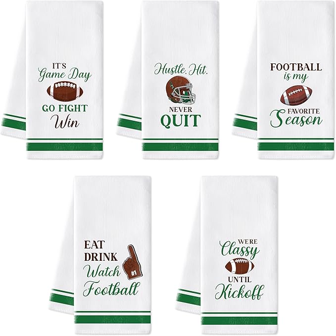 R HORSE Funny Football Kitchen Dish Towels - 5Pcs Sport Themed Game Day Kitchen Hand Towels, Absorbent Cleaning Dishcloth Home Bathroom Decor for Football Lovers Game Day Party Supplies