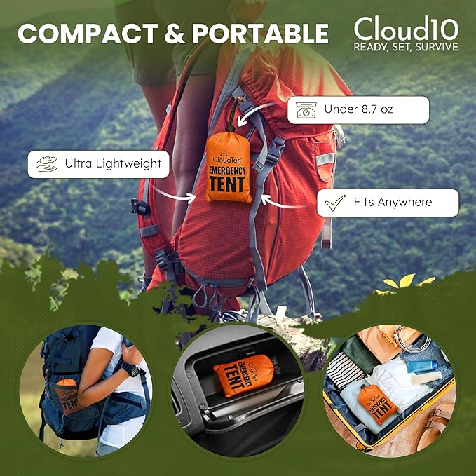 CloudTen Emergency Tent: Lightweight 2 Person Survival Tent with Multi-Function Paracord Bracelets - Essential Survival Gear & Bug Out Bag Items for Preppers, Hikers, Survivalists, Campers, Boy Scouts
