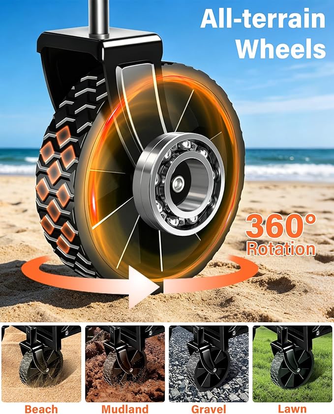 Wagons Carts Foldable, Collapsible Wagon, Foldable Wagon Cart with Wheels, Folding Wagons for Beach Camp Sports Garden, 2 Cup Holders/Lightweight Portable/Black/360 LBS