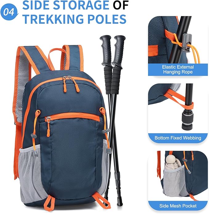 Hiking Daypack Packable, Camping Backpack Water Resistant Lightweight Polyester for Men Women Travel Outdoor