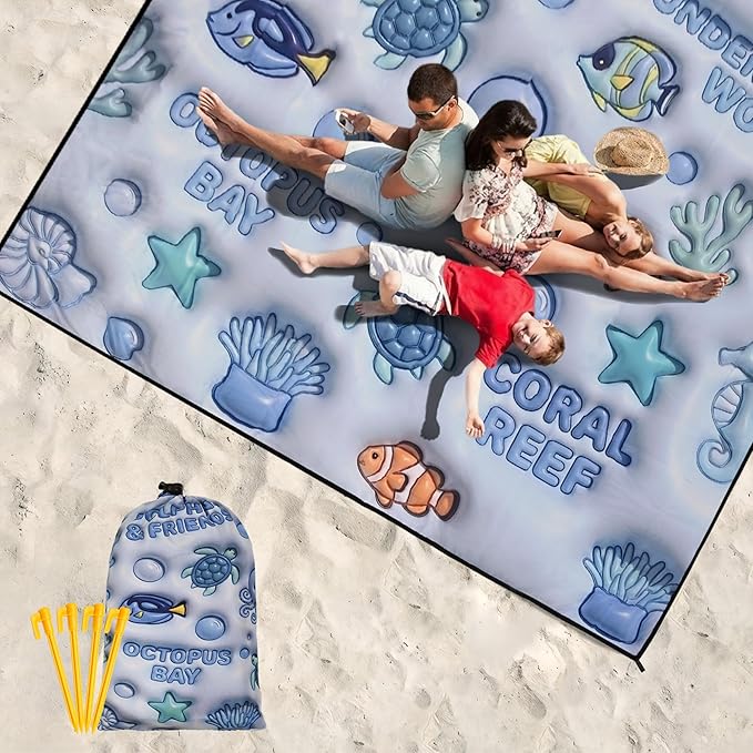 WIWIGO Beach Blanket Waterproof Sandproof Beach Mat 79" X 83"/10'x9'for 2-8 Adults Quick Drying Outdoor Picnic Mat Beach Accessories for Travel, Camping, Hiking