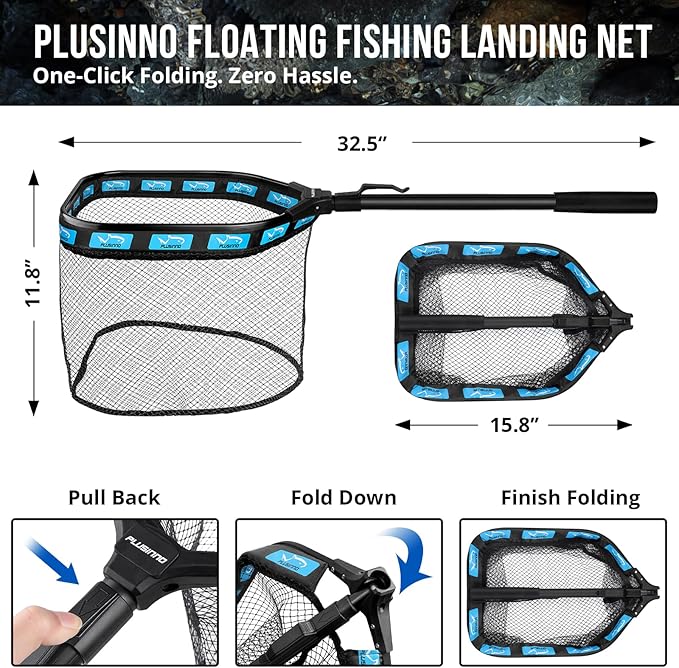 PLUSINNO Fishing Backpack with Floating Fishing Net, Tackle Boxes, Waterproof Sling Tackle Bag For Fish Gear With Rod Holder, Gifts for Men