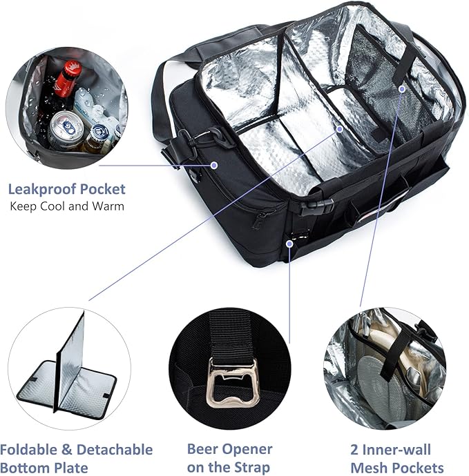 FREECOLSH Black Waterproof Caddy, 16" x 11" x 11", with Detachable Strap and Shoulder Pad for Carrying Utensils and Camping Supplies