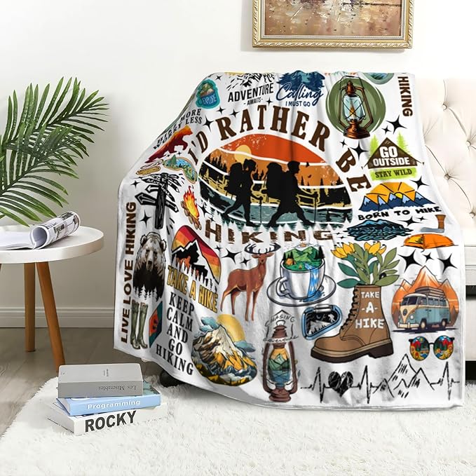 Hiking Blanket Hiking Gifts for Women Men Stuff Plush Blankets and Throws Hiking Gifts for Men Women Boys Teens Hiking Lovers Birthday Party Decorations Camping Fishing 60"X50"