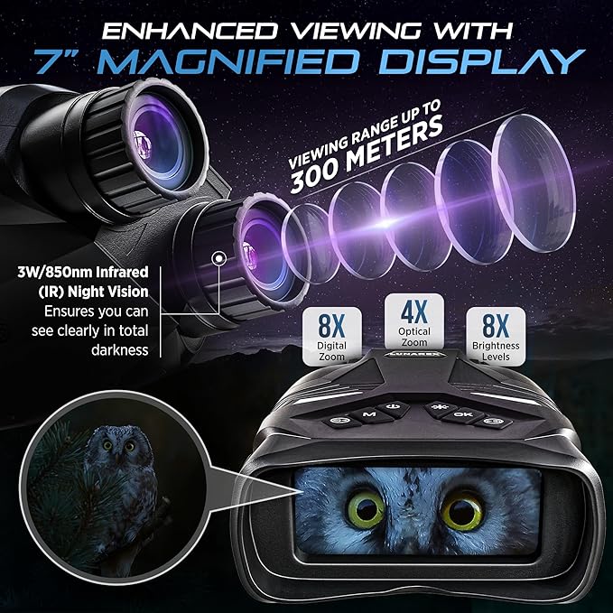 LUNAREX 4K Night Vision Goggles for Adults – Digital Night Vision Binoculars with 8X Zoom, 48MP Camera, 4000mAh Rechargeable Battery, 32GB TF Card, Infrared Night Vision Goggles for Hunting & Outdoor