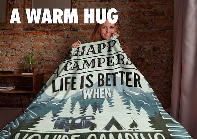 InnoBeta Camping Gifts for Women Men Lovers Throw Blanket, Happy Campers Decor Outdoor, RV Campsite Travel Hiking 40" x 50" - Happy Campers