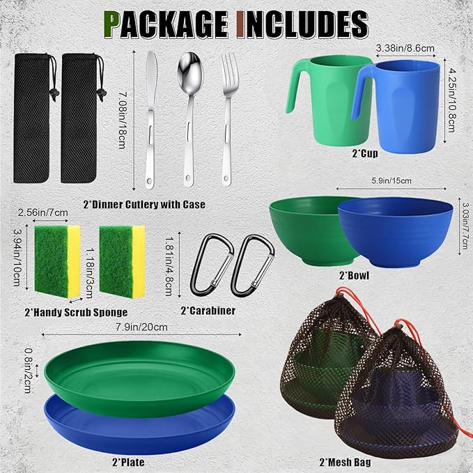 Scout Camping Mess Kit for Person Boy Scout Dishes Set Girl Scout Mess Kit with Mesh Bag Reusable Light Weight Eating Utensils Plastic Camping Cutlery Set for Travel Camp