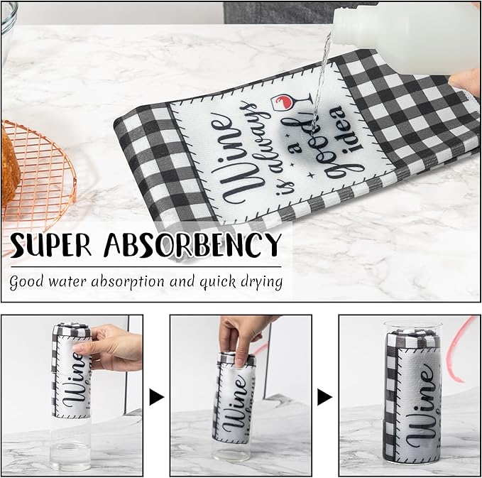R HORSE Funny Kitchen Dish Towels - 5Pcs Funny Wine Kitchen Hand Towels, Cute Absorbent Cleaning Dishcloth Bathroom Home Decor for Wine Lovers Girls Women Hostess Housewarming Gifts