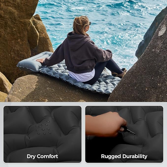 KingCamp Sleeping Pad for Camping, Ultralight Connectable Inflatable Sleeping Pad Camping Mattress with 6.3" Built-in Pillow & Foot Pump for Backpacking Hiking Tent Cot