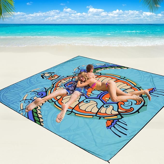 WIWIGO Beach Blanket Waterproof Sandproof Beach Mat 79" X 83"/10'x9'for 2-8 Adults Quick Drying Outdoor Picnic Mat Beach Accessories for Travel, Camping, Hiking