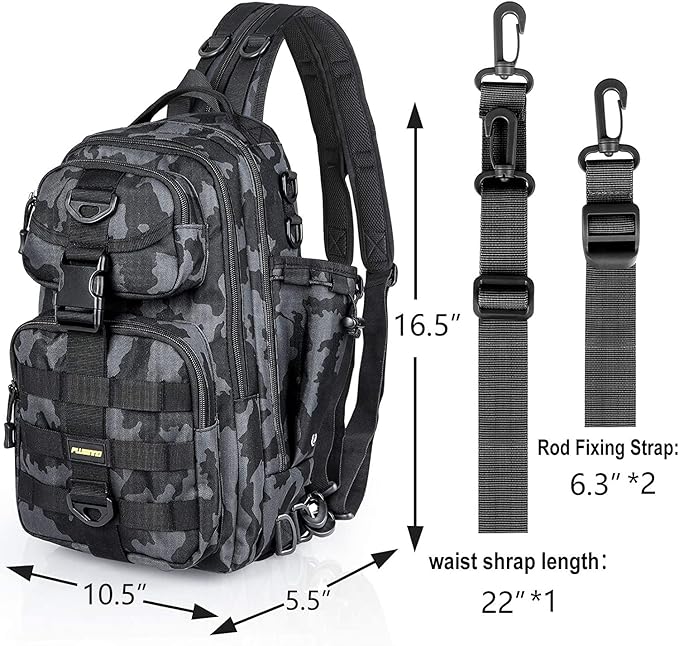 PLUSINNO Fishing Backpack, Fishing Bag, Waterproof Fishing Sling Tackle Bag For Fishing Gear With Rod Holder, Fishing Gifts for Men