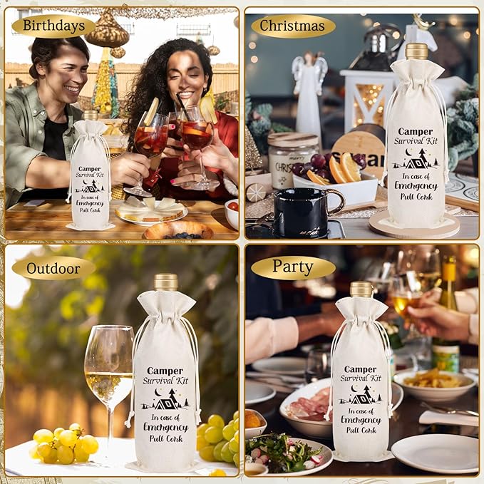 Wxiben Camping Gifts for Women Men - Campers Wine Gift Bag Gifts for Camper Lovers Fun Camping Stuff Camp Gifts for Girls Camper Survival Kit Wine Bag for Champagne Travel Outdoor Holiday Party Favor