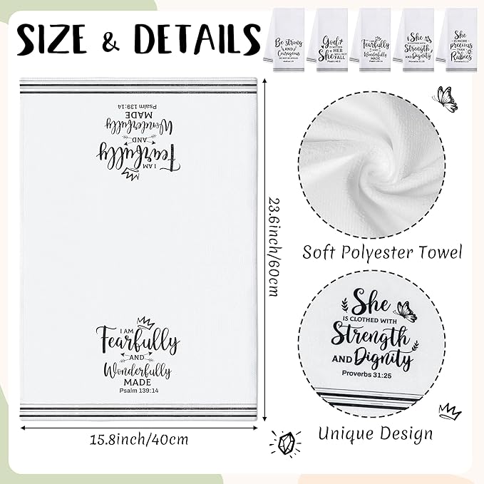 R HORSE Religious Christian Kitchen Dish Towel - 5Pcs Bible Verse Cleaning Dishcloth Inspiration Scripture Absorbent Bar Quick Dry Hand Towel Tea Towels Xmas Gift for Women Men Housewarming Decor