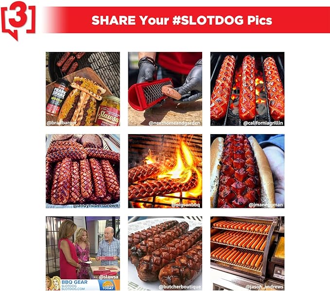 SLOTDOG - Hot Dog Slicing Tool - Stainless Steel Cutter Blades for Kitchen, Grilling, Tailgating, Camping and Backyard Outdoor BBQ - 10 inch - Red