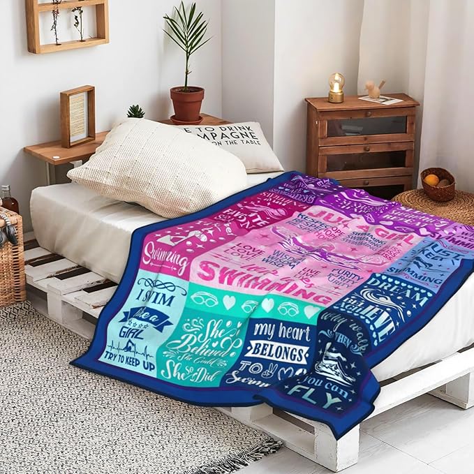 Swimming Gifts for Swimmers Blanket Swimming Stuff Swim Team Plush Blankets and Throws Swim Gifts for Swimmers Women Girls Boys Men Teens Birthday Party Decorations 80"X60"