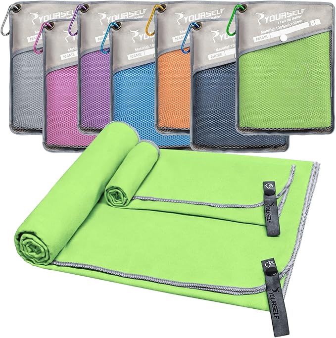 SYOURSELF 2 Pack Microfiber Camping Towel, Quick Dry Towel, Soft Absorbent Compact Travel Gym Workout Sweat Towel for Beach Yoga Swim Travel Camping Hiking Backpack Essentials (XL:72"x32"+12"x24")