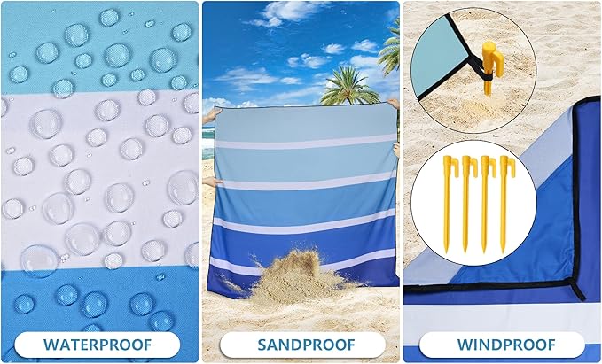 WIWIGO Beach Blanket Waterproof Sandproof Beach Mat 79" X 83"/10'x9'for 2-8 Adults Quick Drying Outdoor Picnic Mat Beach Accessories for Travel, Camping, Hiking