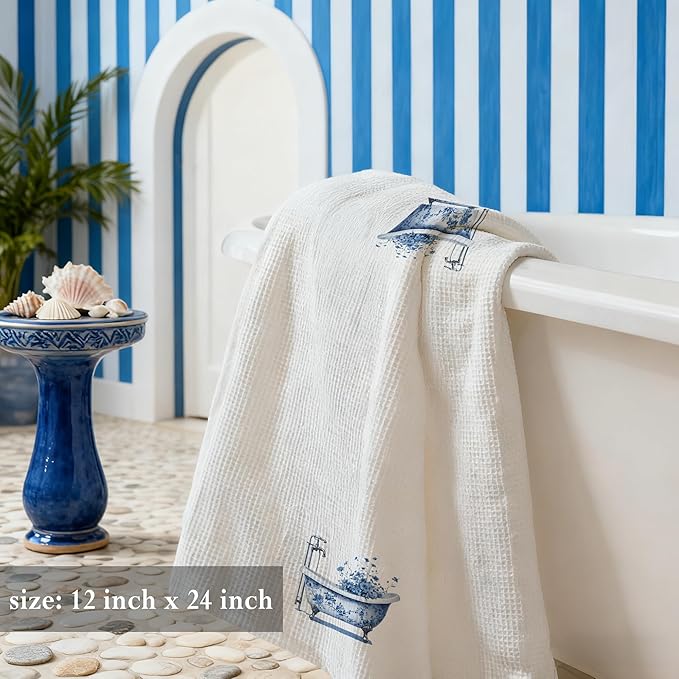 Blue Hand Towels for Bathroom 16x24, Chinoiserie Floral Hand Towel,Grandmillennial Aesthetic Flower Bathtub Decorative Hand Towels for Bathroom Washroom Spa Dorm Kitchen