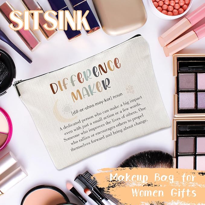 Sitsink Difference Maker Makeup Bags - Gifts for Her Difference Maker Definition Cosmetic Makeup Bags, Thankyou Gifts for Women Cosmetic Bags, Difference Maker Make Up Bags Gifts for Girls Women