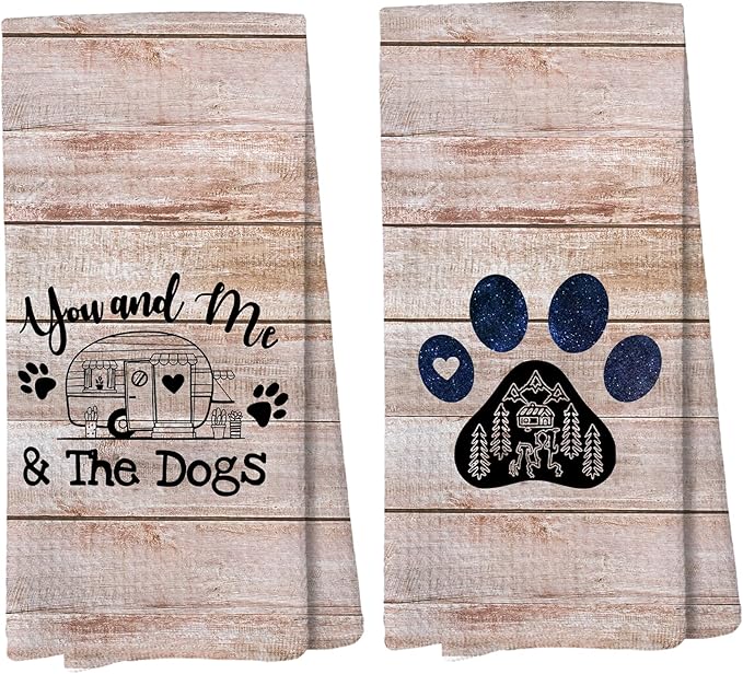 Pink You and Me and The Dogs Camping Kitchen Towels, Dog Kitchen Towels, RV Campsite Decor, Camping Supplies for RV Campers Campers Lovers Women Men 16x24 in Set of 2