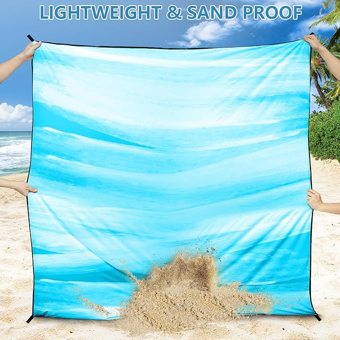 WIWIGO Beach Blanket Waterproof Sandproof Beach Mat 79" X 83"/10'x9'for 2-8 Adults Quick Drying Outdoor Picnic Mat Beach Accessories for Travel, Camping, Hiking