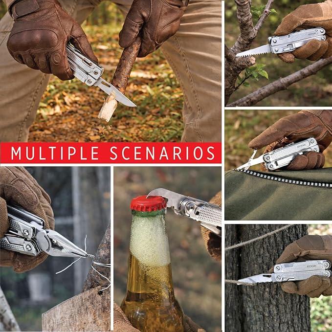 EDGE Multi-Tool Pliers, 14-in-1 Stainless Steel Multitool with Knife, Saw, Scissors, Wire Cutter & Screwdriver Bits, Compact Folding Pocket Tool for Camping, Survival, Fishing & Car Emergency (Silver)