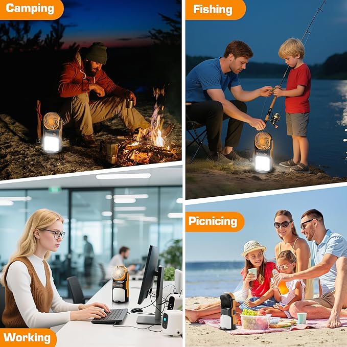 EverBrite 2-in-1 Camping Lantern with Fan, 1000LM Rechargeable Tent Light, 4400mAh Power Bank, Portable Camping Fan with 3 Speeds & 210° Oscillation, USB-C Emergency Light for Camping, Power Outage