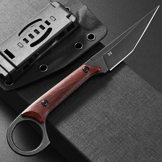 Ccanku C1140 Fixed Blade Knife,D2 Blade Dalbergia Handle Claw Knife for Outdoor, EDC Tool, Survival, Hiking, Camping(Dalbergia)