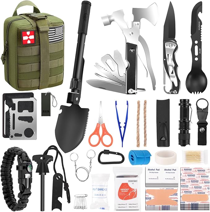 Gifts for Men Christmas Dad, Survival Kit, 150 PCS Survival Gear and Supplies Equipment with Trauma Bag, Molle Pouch Emergency Kit for Outdoor Camping, Hunting, Car, Home, Earthquake, Adventures