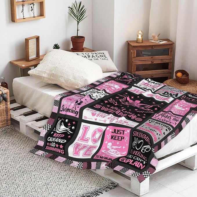 Swimming Gifts for Swimmers Girls Swimming Blanket Throw Plush Stuff Swim Team Bedding Merch Swim Blanket for Girls Swimmers Women Kids Teen Birthday Party Decorations 50"X40"