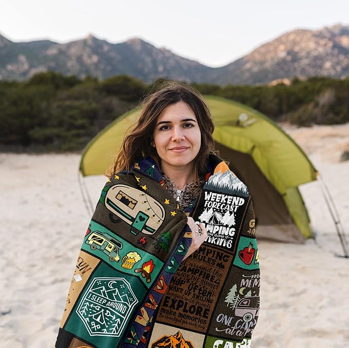 Camping Gifts Blanket 80"X 60", Cool Camping Gifts for Women/Men - Funny Present for Rv Camp - Camper Gifts for Boy/Girl - Best Camper Gift Ideas - Summer Camp Souvenirs Gifts Throw