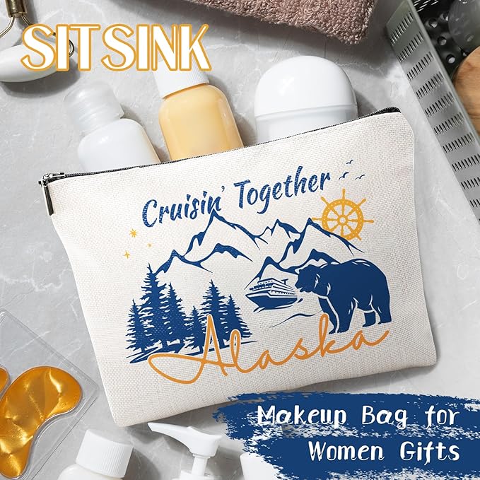 Sitsink Alaska Essentials Pouch - Cruise Travel Makeup Bag, Cruisin Together Makeup Bags, Must Haves Besties Birthday Christmas Gifts