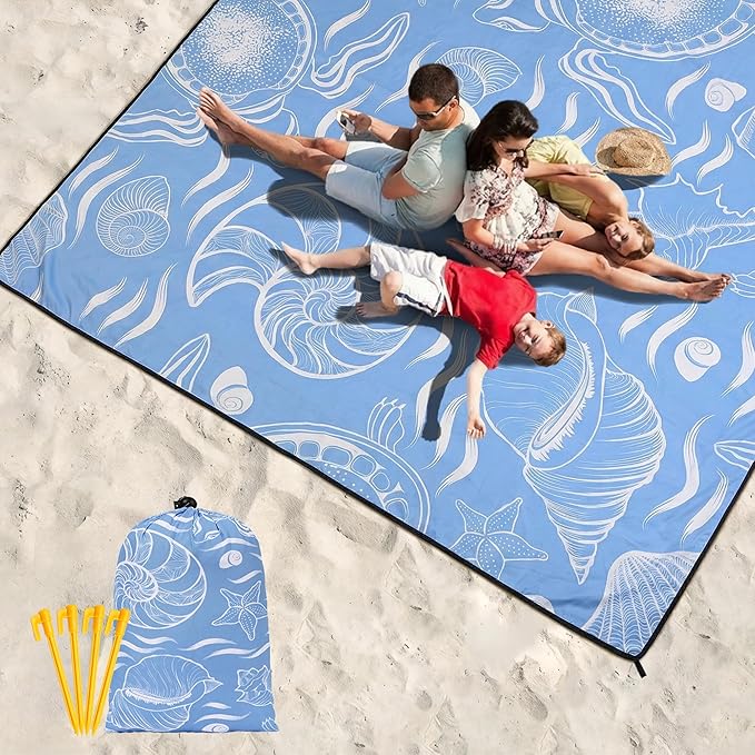 WIWIGO Beach Blanket Waterproof Sandproof Beach Mat 79" X 83"/10'x9'for 2-8 Adults Quick Drying Outdoor Picnic Mat Beach Accessories for Travel, Camping, Hiking